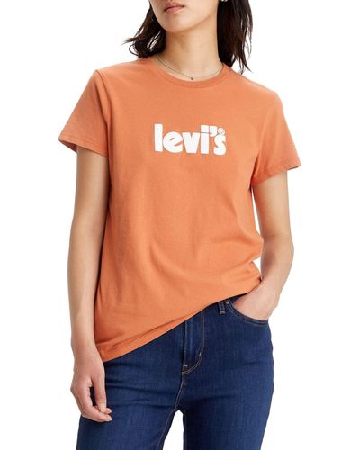 Levi's The Perfect Tee T-Shirt Poster Logo Autumn Leaf - Bleu