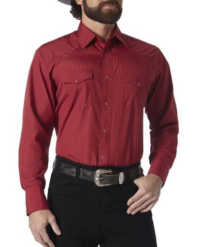 Wrangler Camicia da Uomo a iche Lunghe Western con Due Tasche - Rosso
