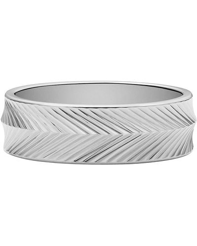 Fossil Harlow Linear Texture Stainless Steel Band Ring - Grey