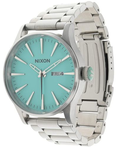 Nixon Sentry Ss Stainless Steel Day/date 42mm Wr 100 Meters S Watch A356 - Blue