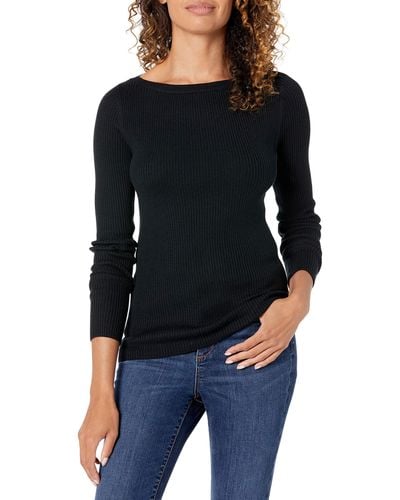 Amazon Essentials Lightweight Ribbed Long-sleeve Boat Neck Slim-fit Sweater - Black