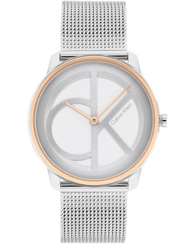 Calvin Klein Analogue Quartz Watch Unisex With Silver Stainless Steel Mesh Bracelet - 25200033 - Metallic