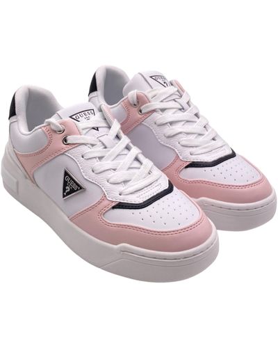 Guess Clarkz White Pink Faux Leather Trainers