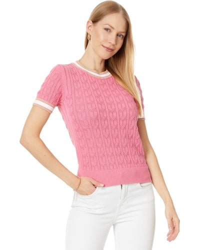 Tommy Hilfiger Short Sleeve Cable Sweater - Pink