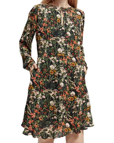 Scotch & Soda Ruffle Hem Allover Printed Mini Dress Kleid - Grün