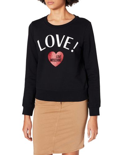 Love Moschino Long-sleveed Sweatshirt in 100% Cotton Fleece with Love Print Maglia di Tuta - Nero