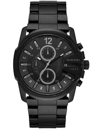 DIESEL Mega Chief Chronograph Leather Watch - Dz4559 - Black