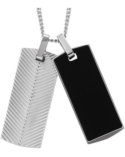 Fossil Stainless Steel Silver-tone & Black Onyx Harlow Linear Texture Necklace