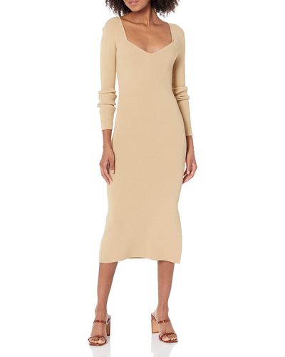 The Drop Cameron Ribbed Sweetheart Neckline Midi Sweater Dress - Natural
