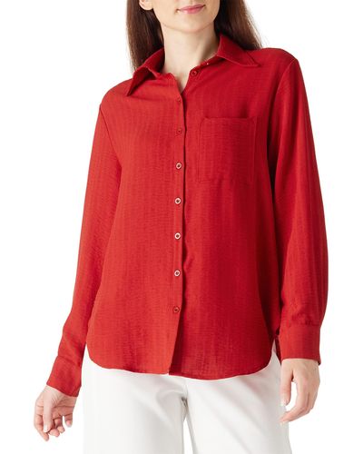 FIND Casual Oversized Button Down V Neck Blouses Shirts - Red