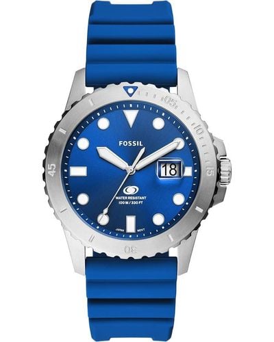 Fossil Uhr Blue 3-Zeiger-Werk Datum Edelstahl - Blau