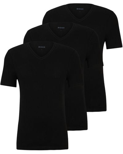 BOSS Paquete de tres camisetas de punto de algodón con cuello en pico - Negro