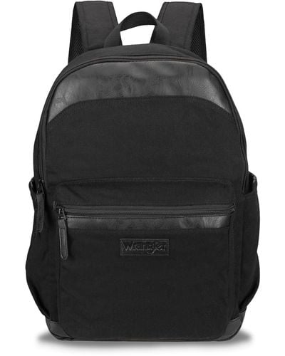 Wrangler Powell Backpack For Travel Classic Logo Water Resistant Casual Daypack For Travel With Padded Laptop Notebook Sleeve - Black