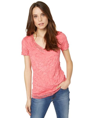 Tom Tailor Für Frauen T-Shirt T-Shirt mit Crinkles summer sun pink XL - Rot