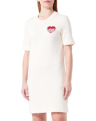 Love Moschino Short-Sleeved t-Shape Customized with Embroidered Love Storm Knit Effect Heart Patch Dress - Weiß