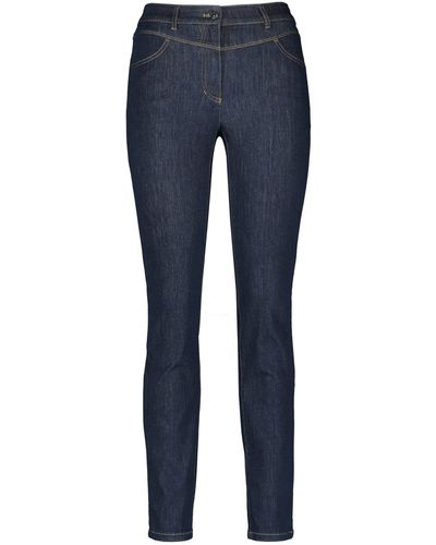 Gerry Weber Jeans mit Kontrastnähten Hose Jeans lang Jeans unifarben reguläre Länge Blue Denim Short use 42 - Blau