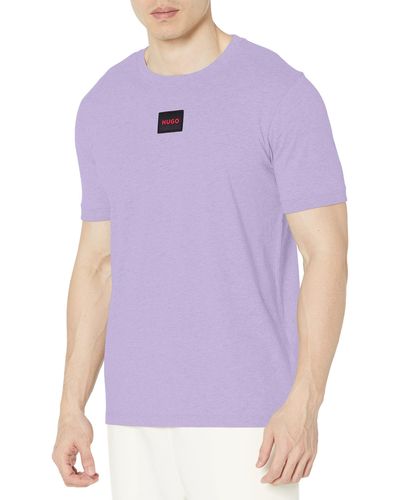 HUGO Ribbed Crew Neck Regular Fit Centre Logo T-shirt - Purple