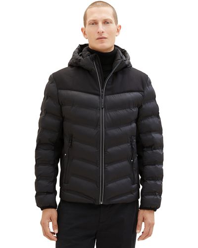 Tom Tailor 1037341 Hybrid Steppjacke mit Abnehmbarer Kapuze - Schwarz