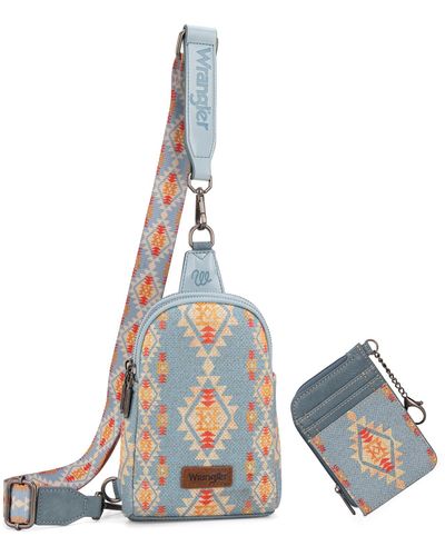 Wrangler Aztec Crossbody Sling Bags For Wallet Set - Blue