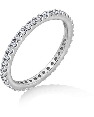Amazon Essentials Amazon Collection Sterling Silver Ring Platinum Plated or Gold Plated with Round Zirconia - Weiß