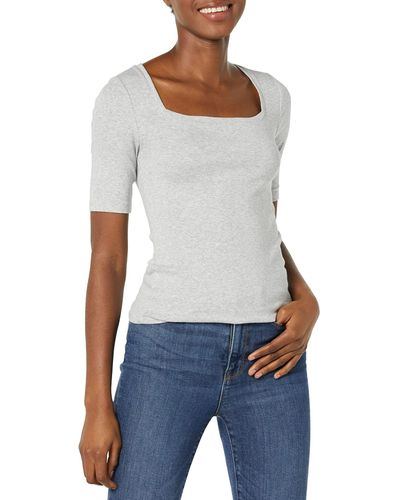 Amazon Essentials Slim-fit Half Sleeve Square Neck T-shirt - White
