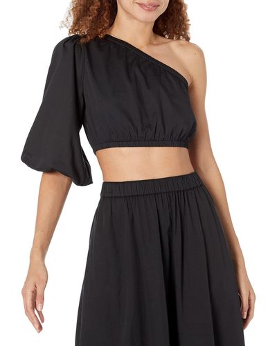 The Drop Anupa Cotton One-shoulder Cropped Top - Black