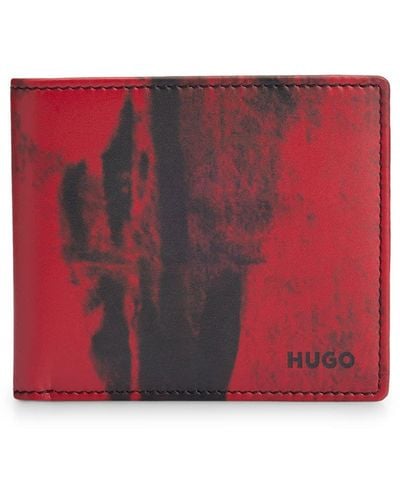 HUGO Billfold Wallet In Smooth Leather With Seasonal Print - Red
