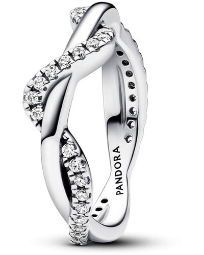 PANDORA Timeless Double Wave Sterling Silver Ring With Clear Cubic Zirconia - Metallic