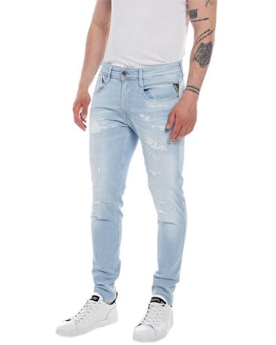 Replay Bronny Jeans Invecchiati Slim-Fit con Elasticità da Uomo - Blu
