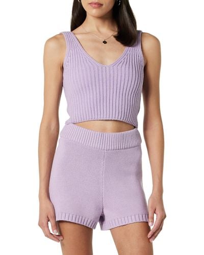 The Drop Sylvie Double V-neck Textured Rib Cropped Jumper Tank - Purple