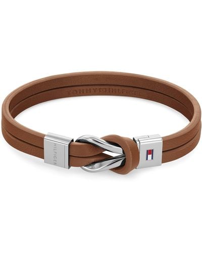 Tommy Hilfiger Jewelry Stainless Steel And Brown Leather Bracelet - Black