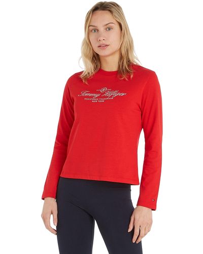 Tommy Hilfiger Long-sleeve C-neck T-shirt Cotton - Red