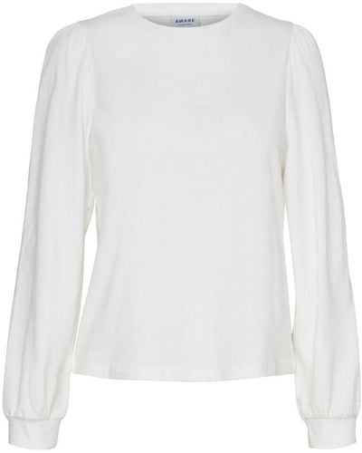 Vero Moda Female Bluse Normal geschnitten Rundhals Petite Ballonärmel T-Shirt - Weiß