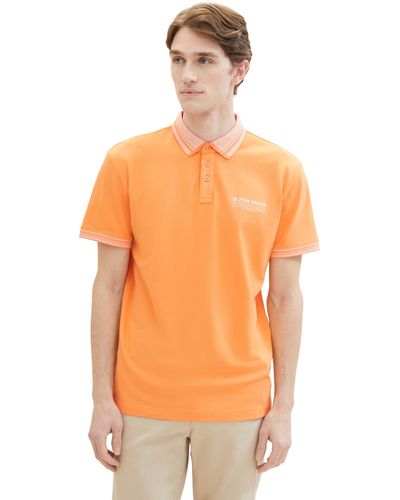 Tom Tailor Basic Piqué Poloshirt mit Logo-Print - Orange