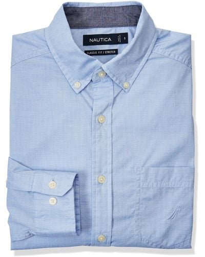 Nautica Classic Fit Stretch Solid Long Sleeve Shirt Button Down Hemd - Blau