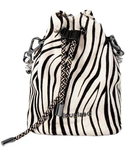 Desigual Indominus Natal Zebra Print Bucket Mini Bag Style 21waxl07 - White