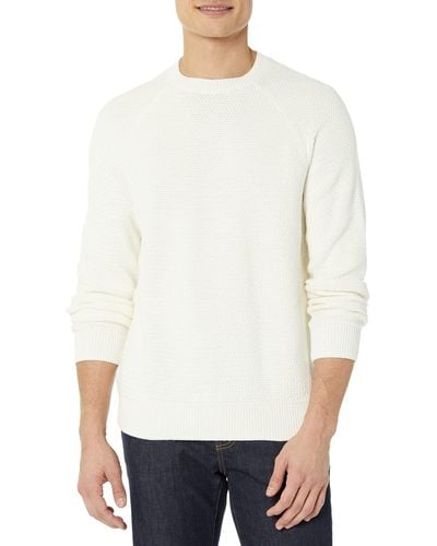 Amazon Essentials Oversize-Pullover mit Rundhalsausschnitt aus strukturierter Baumwolle - Weiß