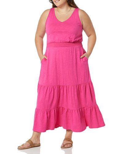 Amazon Essentials Plus Size Sleeveless Elastic Waist Summer Maxi Dress Abito Casual - Rosa