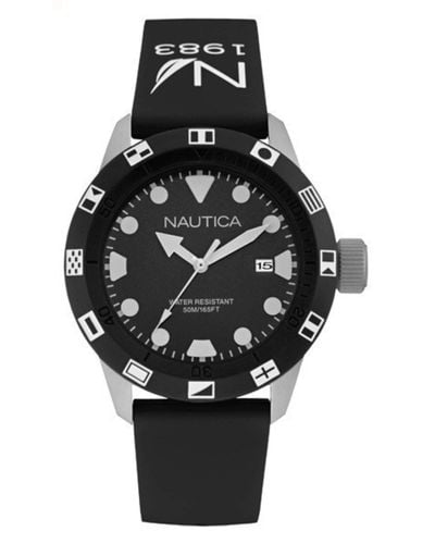Nautica Herren Analog Quarz Uhr mit Silikon Armband NAI09509G - Schwarz