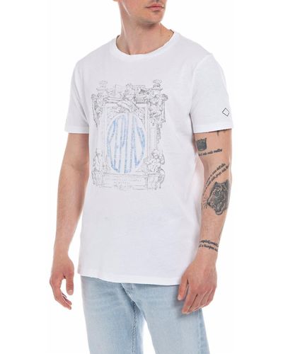 Replay T-Shirt Uomo ica Corta con Stampa - Bianco