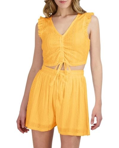 BCBGeneration Fitted Flutter Strap Drawstring Top - Yellow