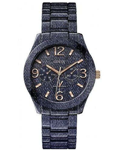 Guess Analog Quarz Uhr mit Edelstahl beschichtet Armband W0288L1 - Blau