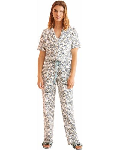 Women'secret Pijama Camisero 100% algodón geométrico Juego - Negro