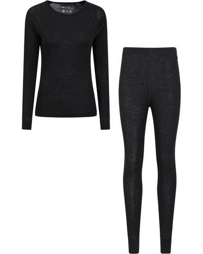 Mountain Warehouse Merino Womens Top & Trousers Set - Cosy, Moisture Wicking & Quick Drying Ladies Baselayer Set - Best For Autumn, - Black