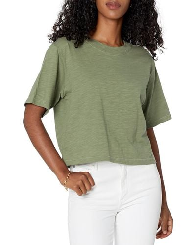 The Drop Sydney Camiseta de manga corta con cuello redondo y bajo corto para Mujer - Verde