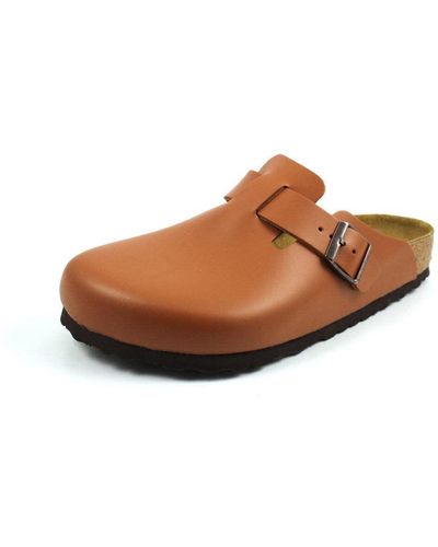 Birkenstock Zoccoli da uomo Boston in pelle naturale stretti - Marrone