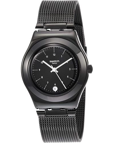 Swatch Analog Quarz Uhr mit Edelstahl Armband YLB403M - Schwarz