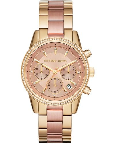 Michael Kors Vrouwen Ritz Roestvrij Stalen Horloge Met Crystal Topring - Metallic