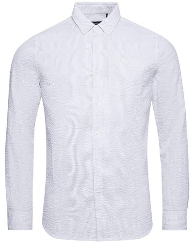 Superdry Seersucker Ls Shirt Flat Grey Stripe 3xl - Wit