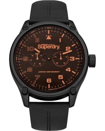Superdry Analoog Kwarts Horloge Met Lederen Armband Syg208ob - Zwart